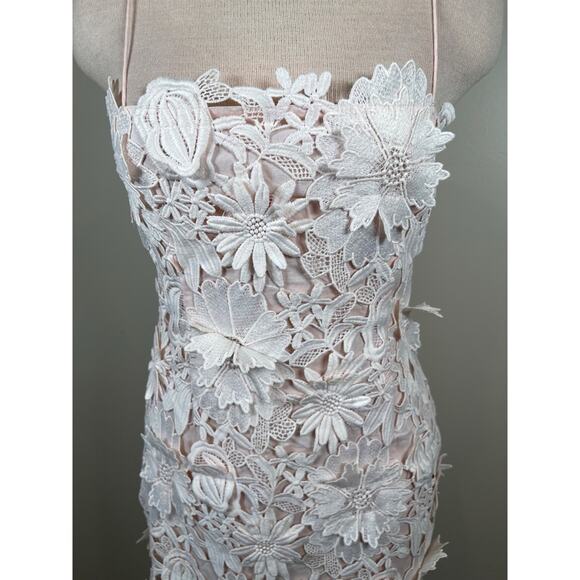 Ixiah Pompom Floral Appliqué Pink Lace Mini Dress Size 4 - Picture 6 of 9